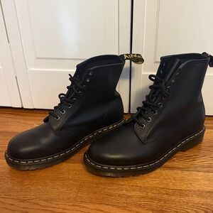 Dr. Martens Black Boots with Yellow Stitching.